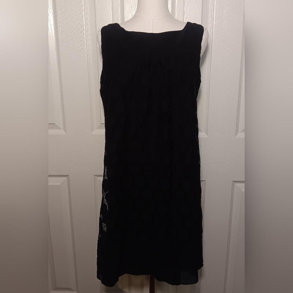 Lily Black Shift Dress With Circular Pattern /Polka Dot Overlay